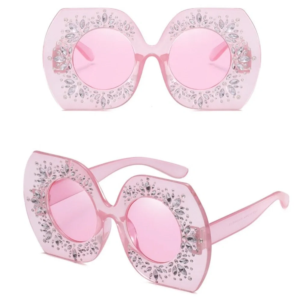 Giant Glam Girl baby pink oversized  Rhinestone Sunglasses total glam - Picture 4 of 4